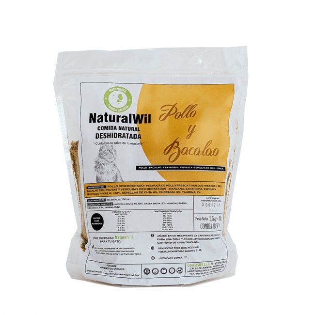 Cibo per gatti a base di pollo e merluzzo (2.5kg=10kg)