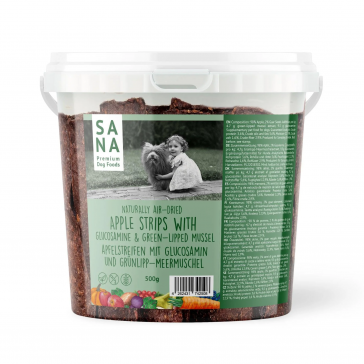 Strisce vegetali di mela con glucosamina e labbra verdi (secchio da 500 g)